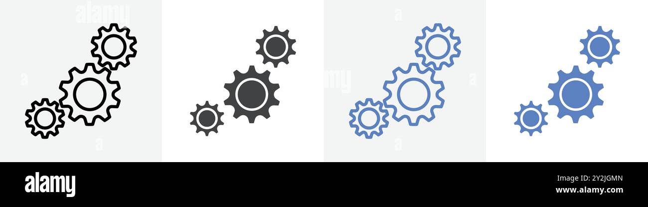 mechanism icon linear thin line icon graphics set black and white Stock Vector