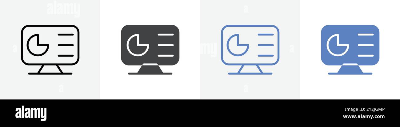 pie graph in monitor icon linear thin line icon graphics set black and ...