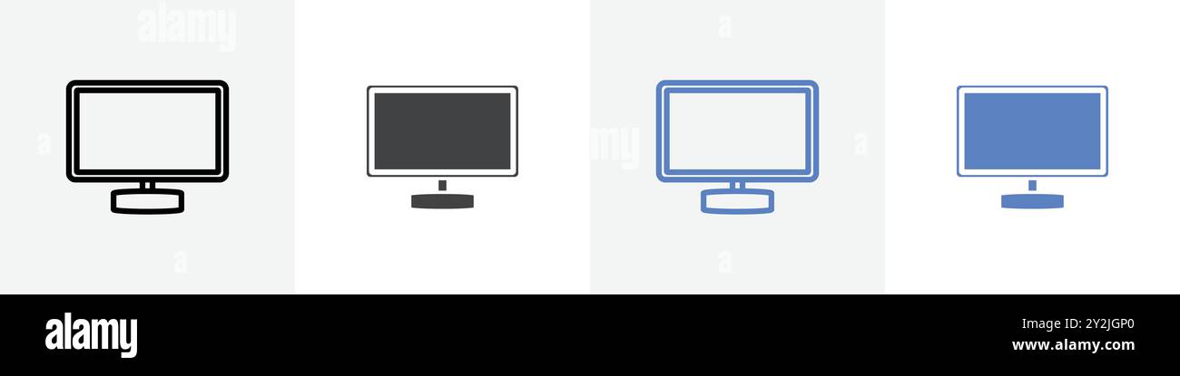 monitor icon linear thin line icon graphics set black and white Stock Vector