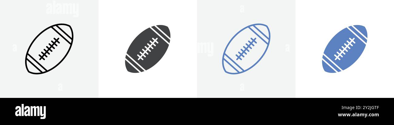 rugby ball icon linear thin line icon graphics set black and white ...