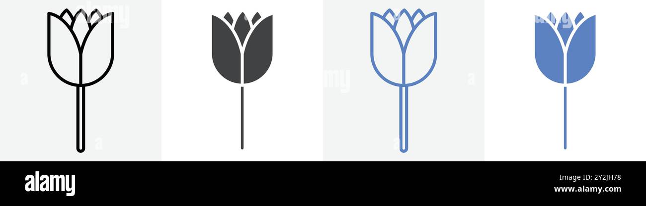 tulip icon linear thin line icon graphics set black and white Stock ...