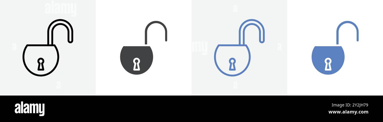 unlocked icon linear thin line icon graphics set black and white Stock Vector