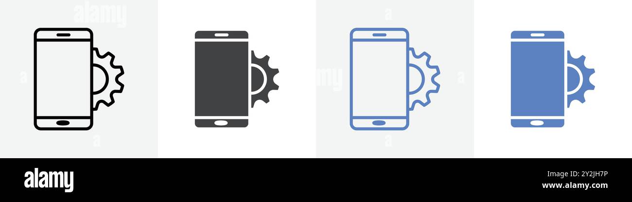 phone setting icon linear thin line icon graphics set black and white Stock Vector