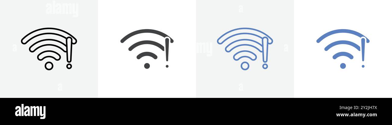 wifi error icon linear thin line icon graphics set black and white Stock Vector