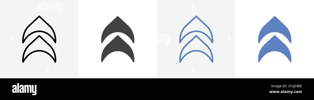 upward arrow icon linear thin line icon graphics set black and white Stock Vector