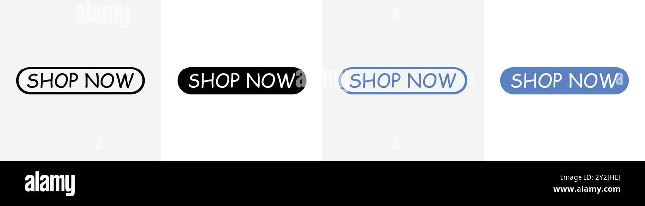 shop now button icon linear thin line icon graphics set black and white Stock Vector