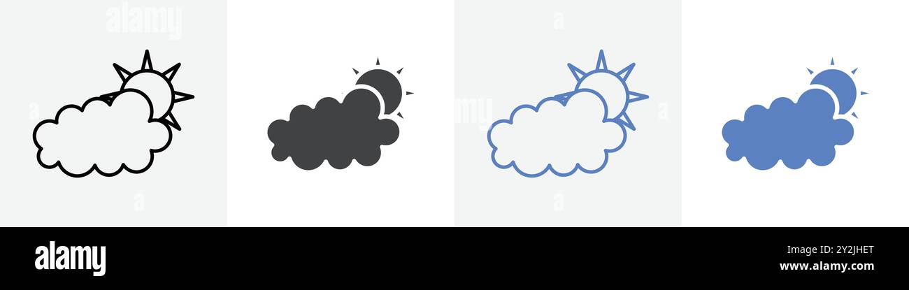 weather icon linear thin line icon graphics set black and white Stock Vector