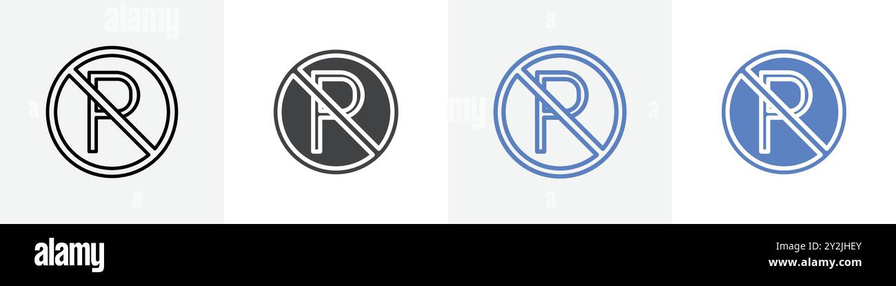 no parking icon linear thin line icon graphics set black and white Stock Vector