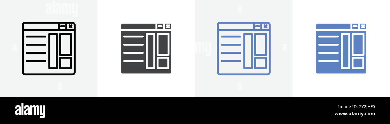 web page icon linear thin line icon graphics set black and white Stock ...