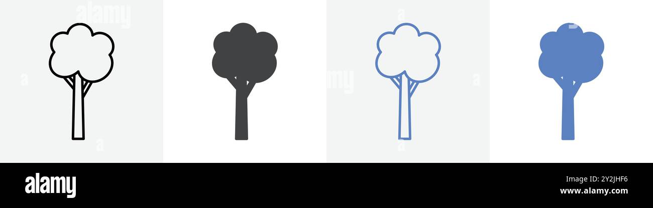 tree icon linear thin line icon graphics set black and white Stock ...