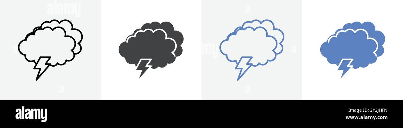thunder icon linear thin line icon graphics set black and white Stock Vector