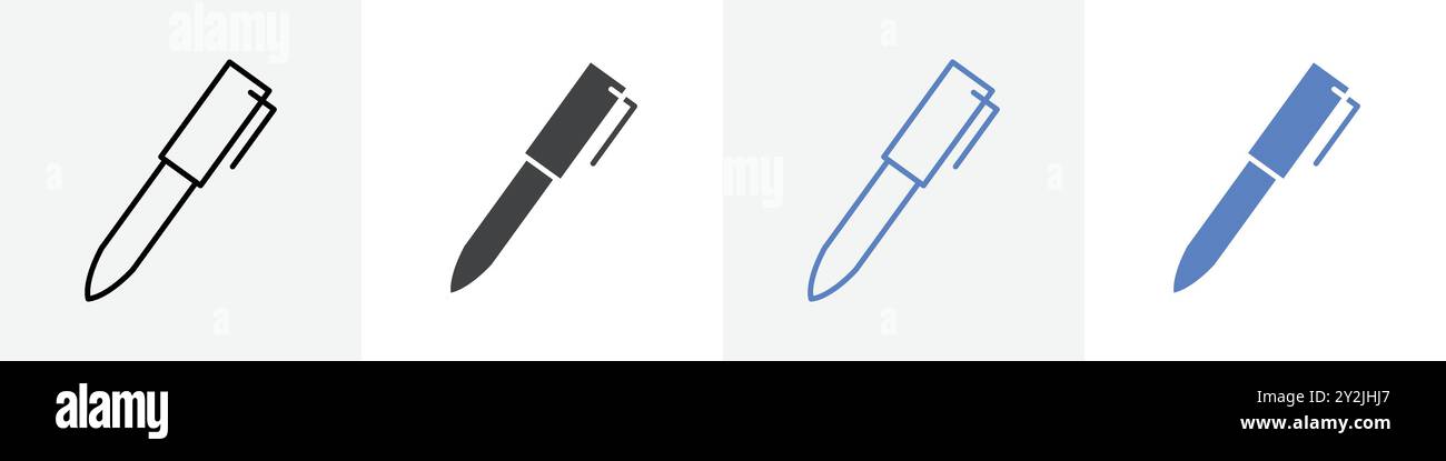 pen icon linear thin line icon graphics set black and white Stock Vector