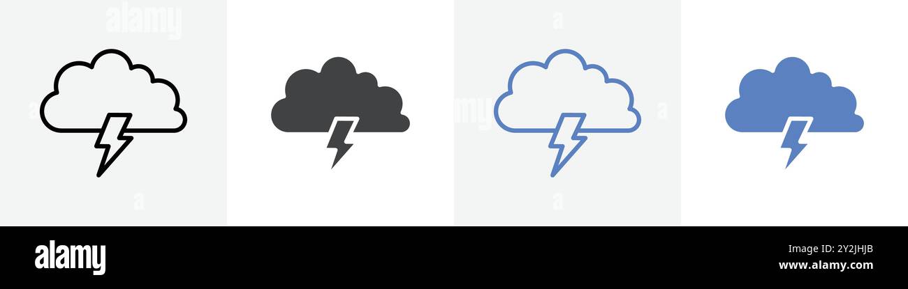 thunder icon linear thin line icon graphics set black and white Stock ...