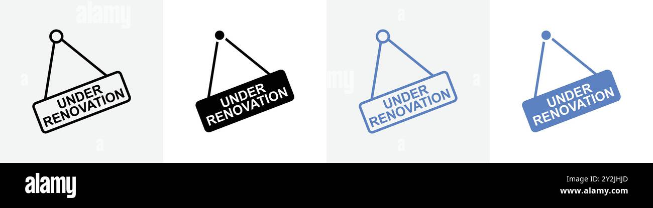 under renovation icon linear thin line icon graphics set black and white Stock Vector