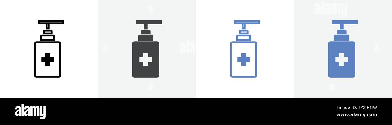 sanitizer icon linear thin line icon graphics set black and white Stock Vector
