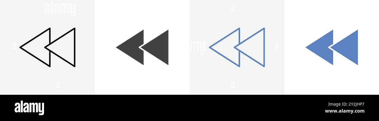 rewind icon linear thin line icon graphics set black and white Stock Vector