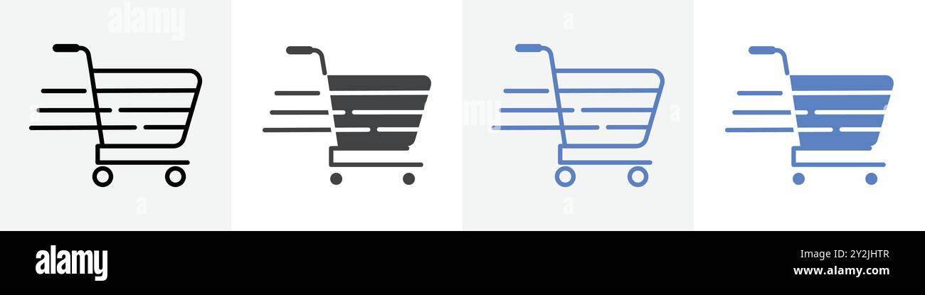shopping cart icon linear thin line icon graphics set black and white ...