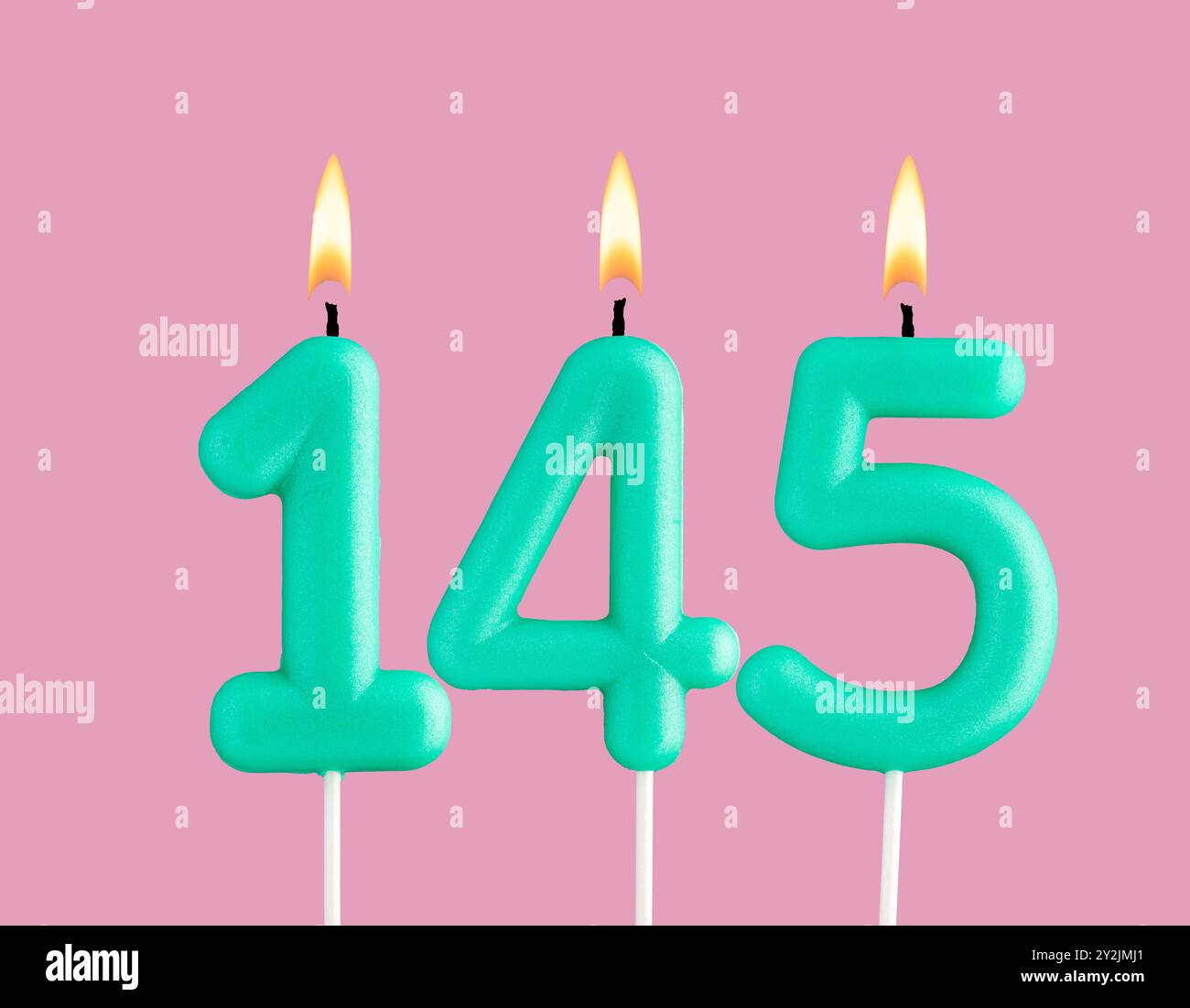 Birthday card with green number 145 candle - Pastel pink background ...