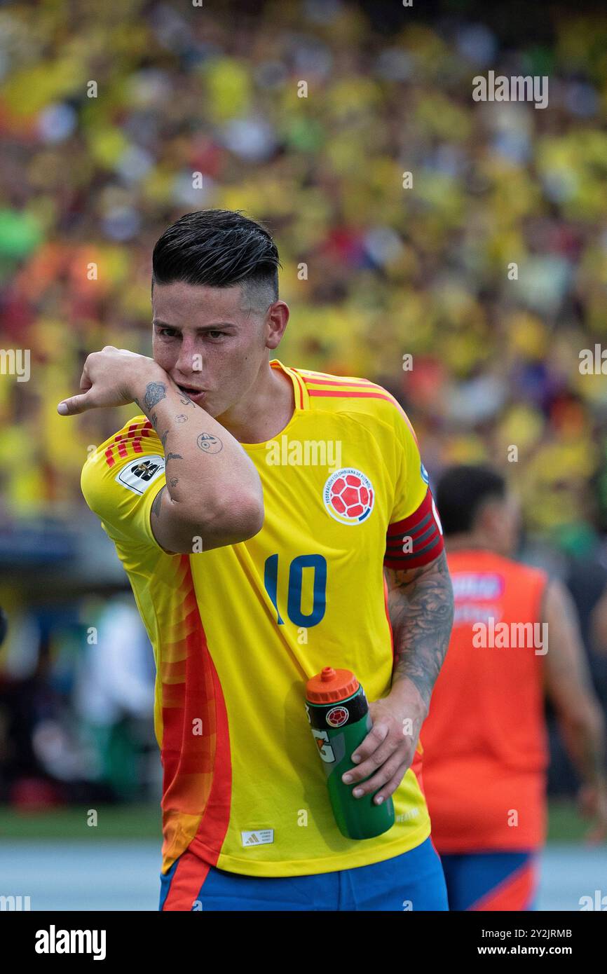 Barranquilla, Colombia. 10th Sep, 2024. James Rodriguez of Colombia celebrates after scoring the second goal of his team during the match between Colombia and Argentina for the 8st round of the FIFA 2026 qualifiers, at Roberto Melendez Metropolitan Stadium, in Barranquilla, Colombia on September 10, 2024 Photo: Jose Pino/DiaEsportivo/Alamy Live News Credit: DiaEsportivo/Alamy Live News Stock Photo