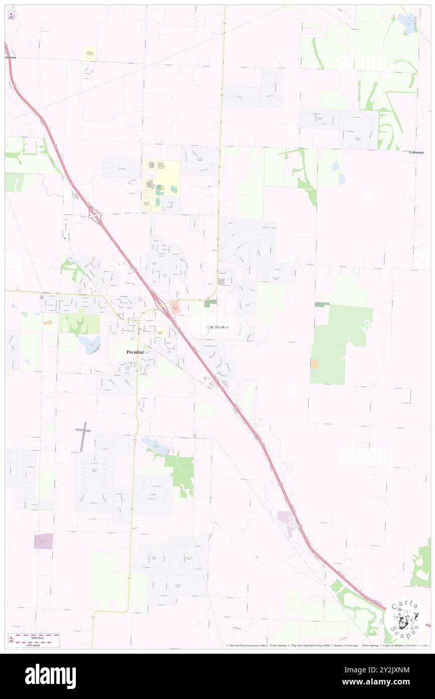 Old Peculiar, Cass County, US, United States, Missouri, N 38 43' 9'', S 94 26' 29'', map, Cartascapes Map published in 2024. Explore Cartascapes, a map revealing Earth's diverse landscapes, cultures, and ecosystems. Journey through time and space, discovering the interconnectedness of our planet's past, present, and future. Stock Photo