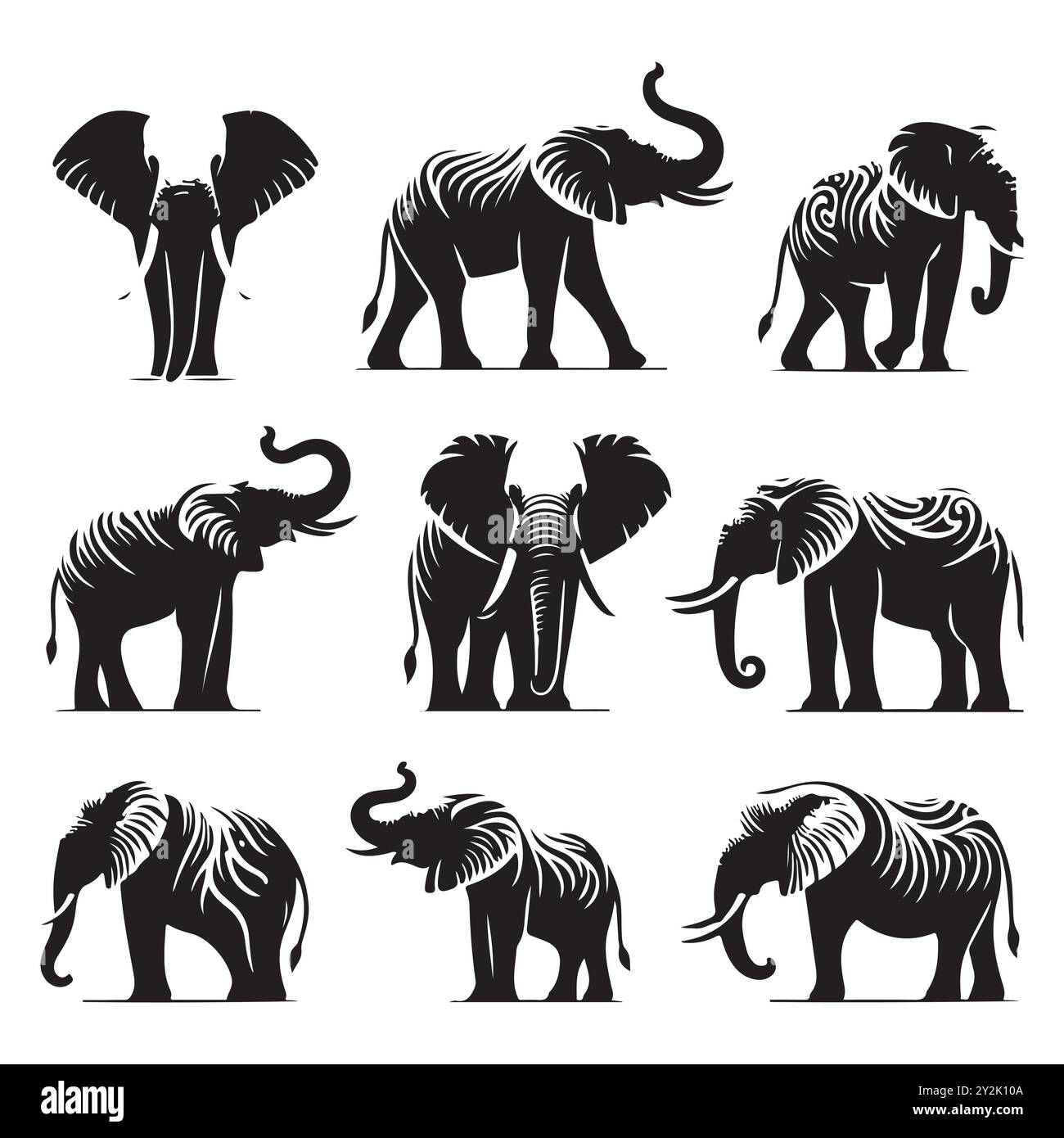 Set of elephant silhouettes isolated on a white background, Vector ...