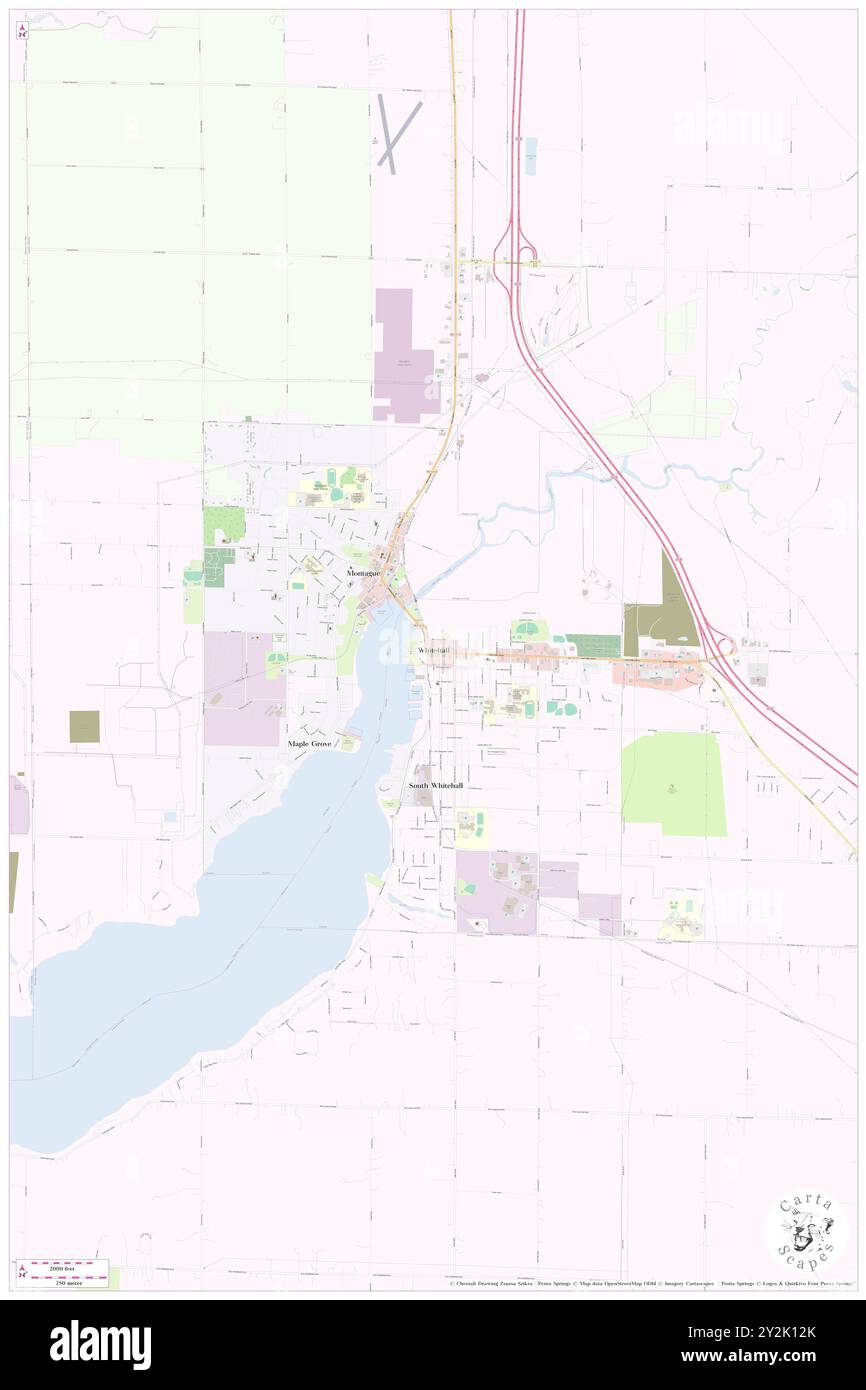 Whitehall, Muskegon County, US, United States, Michigan, N 43 24' 36'', S 86 20' 55'', map, Cartascapes Map published in 2024. Explore Cartascapes, a map revealing Earth's diverse landscapes, cultures, and ecosystems. Journey through time and space, discovering the interconnectedness of our planet's past, present, and future. Stock Photo