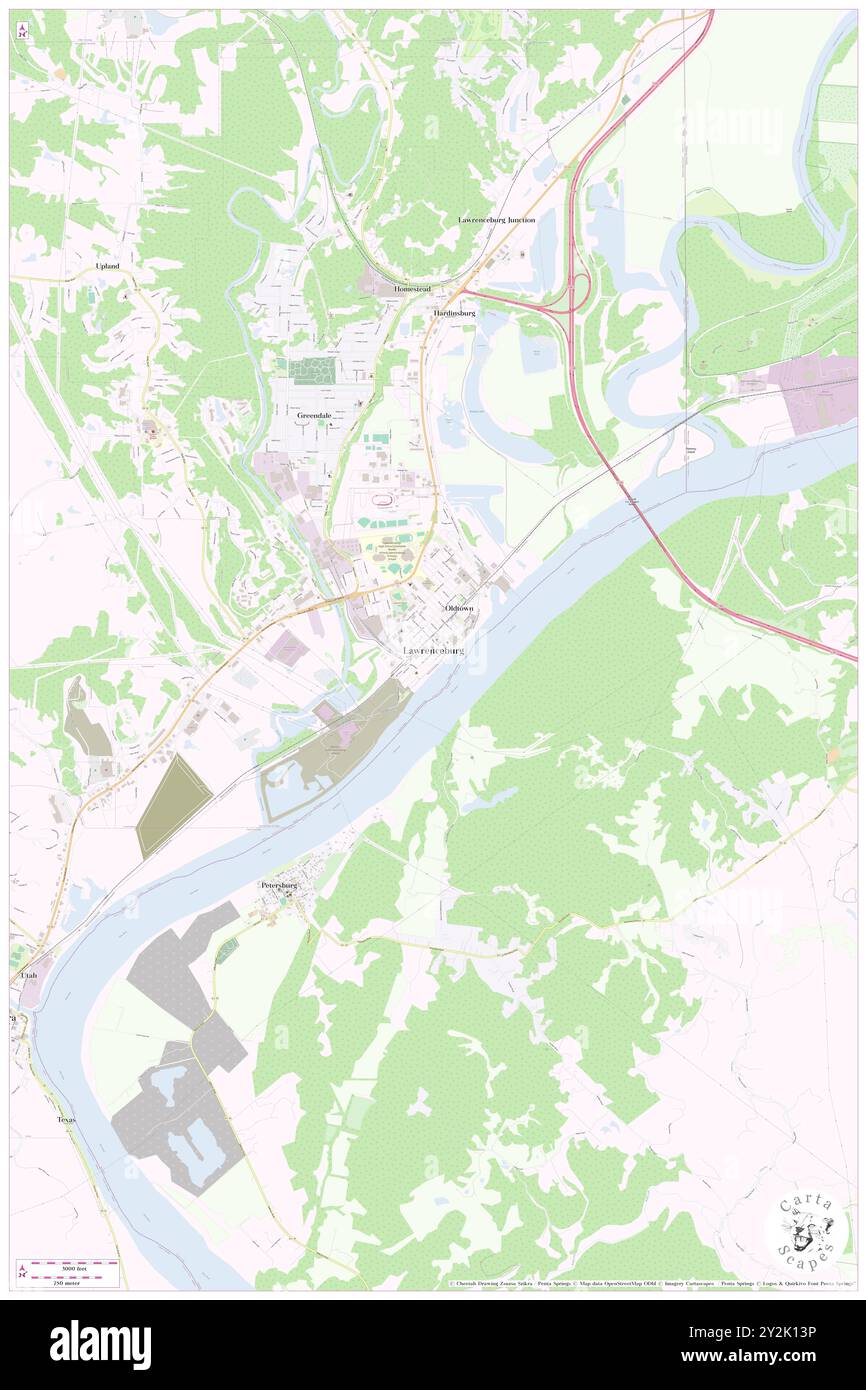 Lawrenceburg, Dearborn County, US, United States, Indiana, N 39 5' 27'', S 84 50' 59'', map, Cartascapes Map published in 2024. Explore Cartascapes, a map revealing Earth's diverse landscapes, cultures, and ecosystems. Journey through time and space, discovering the interconnectedness of our planet's past, present, and future. Stock Photo