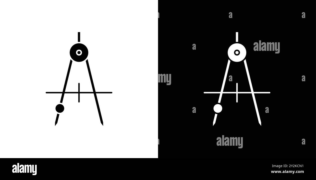 drawing compass icon linear logo mark set collection in black and white ...