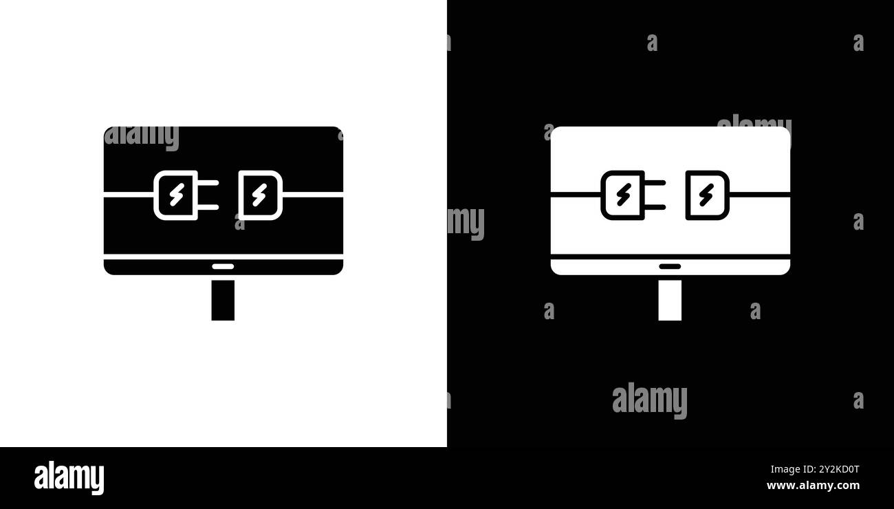 Electric Computer icon linear logo mark set collection in black and ...