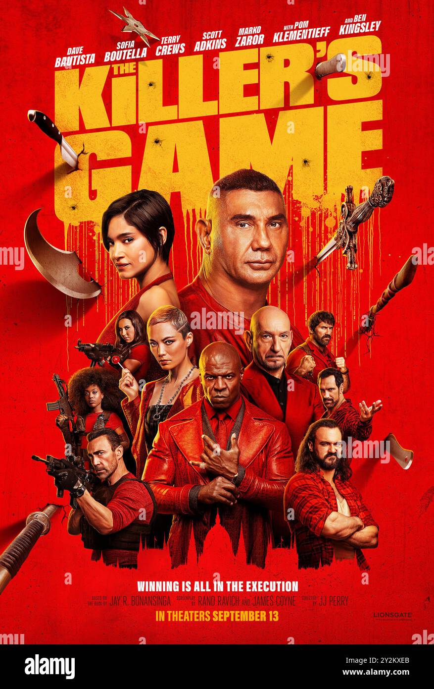 RELEASE DATE: September 13, 2024.TITLE: The Killer's Game. STUDIO: Lionsgate. DIRECTOR: J.J. Perry. PLOT: A veteran assassin is diagnosed with a life-threatening illness and authorizes a kill on himself. After ordering the kill, an army of former colleagues pounce and a new piece of information comes to light. Insanity ensues. STARRING: Sofia Boutella, Dave Bautista, Pom Klementieff poster art. (Credit Image: © Lionsgate/Entertainment Pictures/ZUMAPRESS.com) EDITORIAL USAGE ONLY! Not for Commercial USAGE! Stock Photo