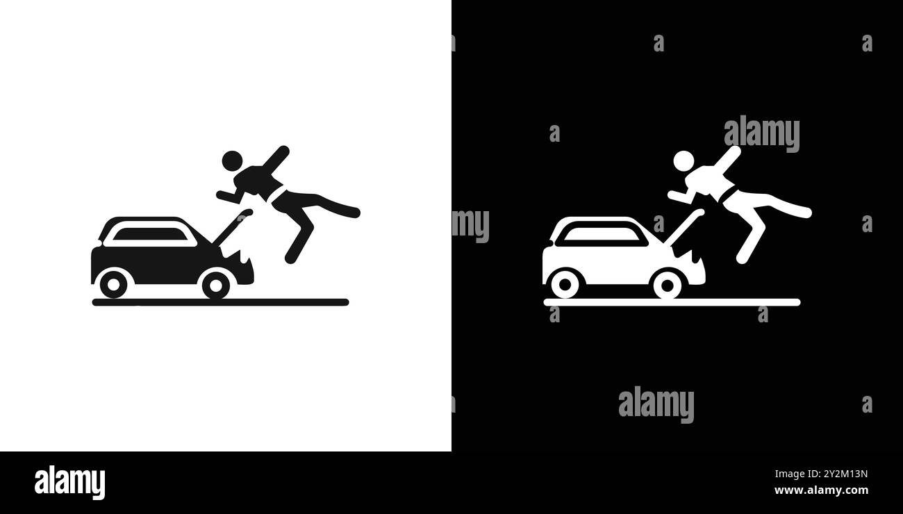car Accident icon Black line art vector in black and white outline set ...