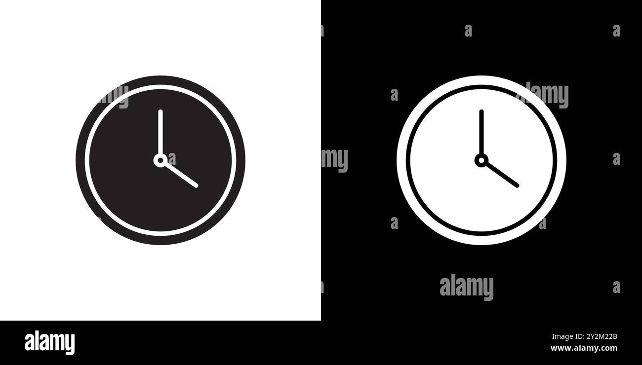 Clock icon Black line art vector in black and white outline set ...