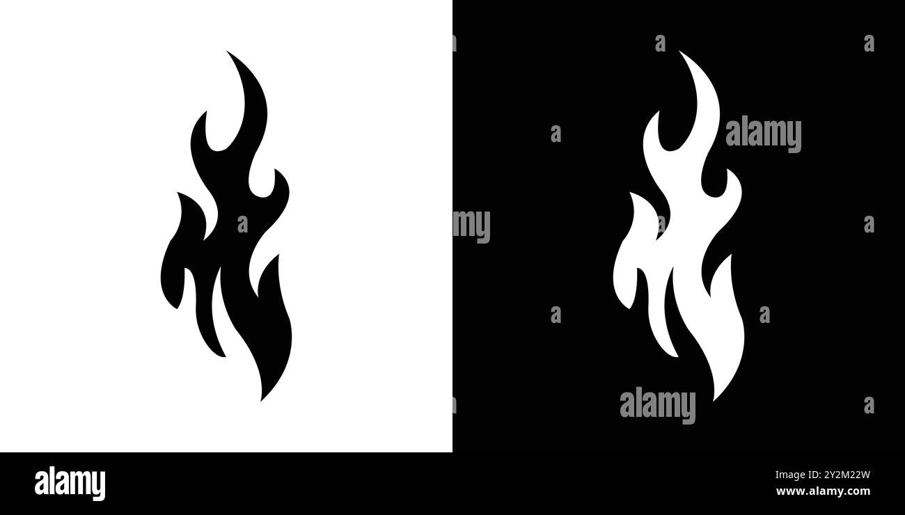 Fire flame icon Black line art vector in black and white outline set ...