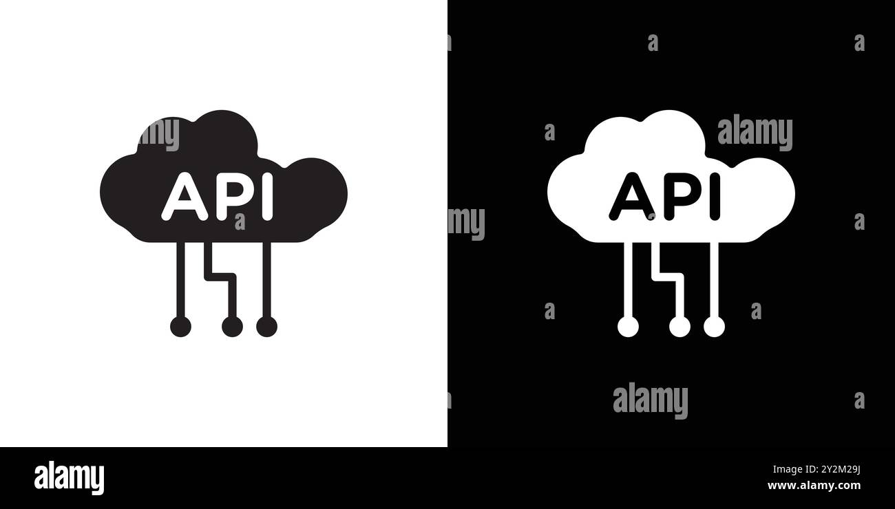 Cloud API icon Black line art vector in black and white outline set ...