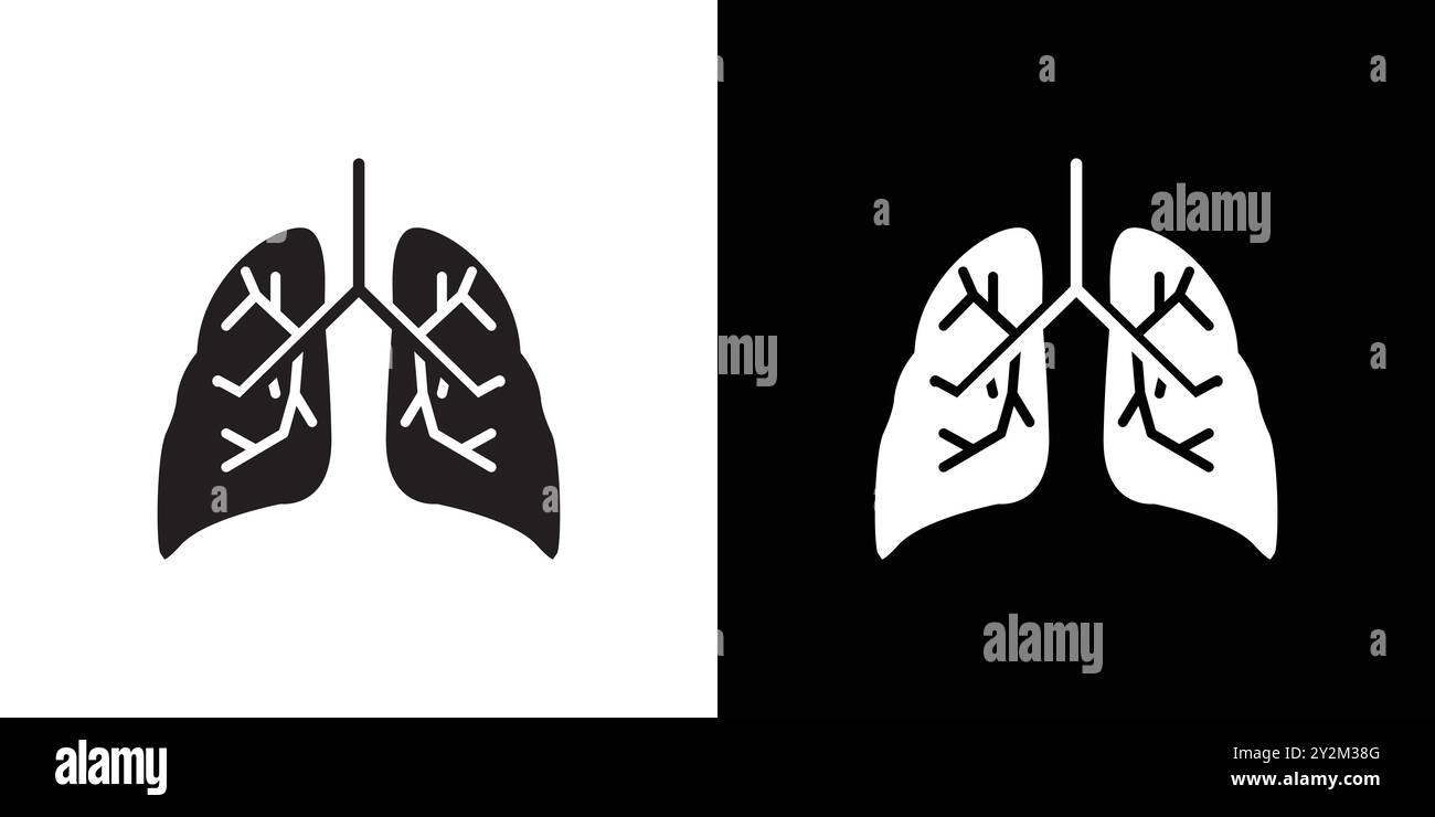 Human lungs icon Black line art vector in black and white outline set ...