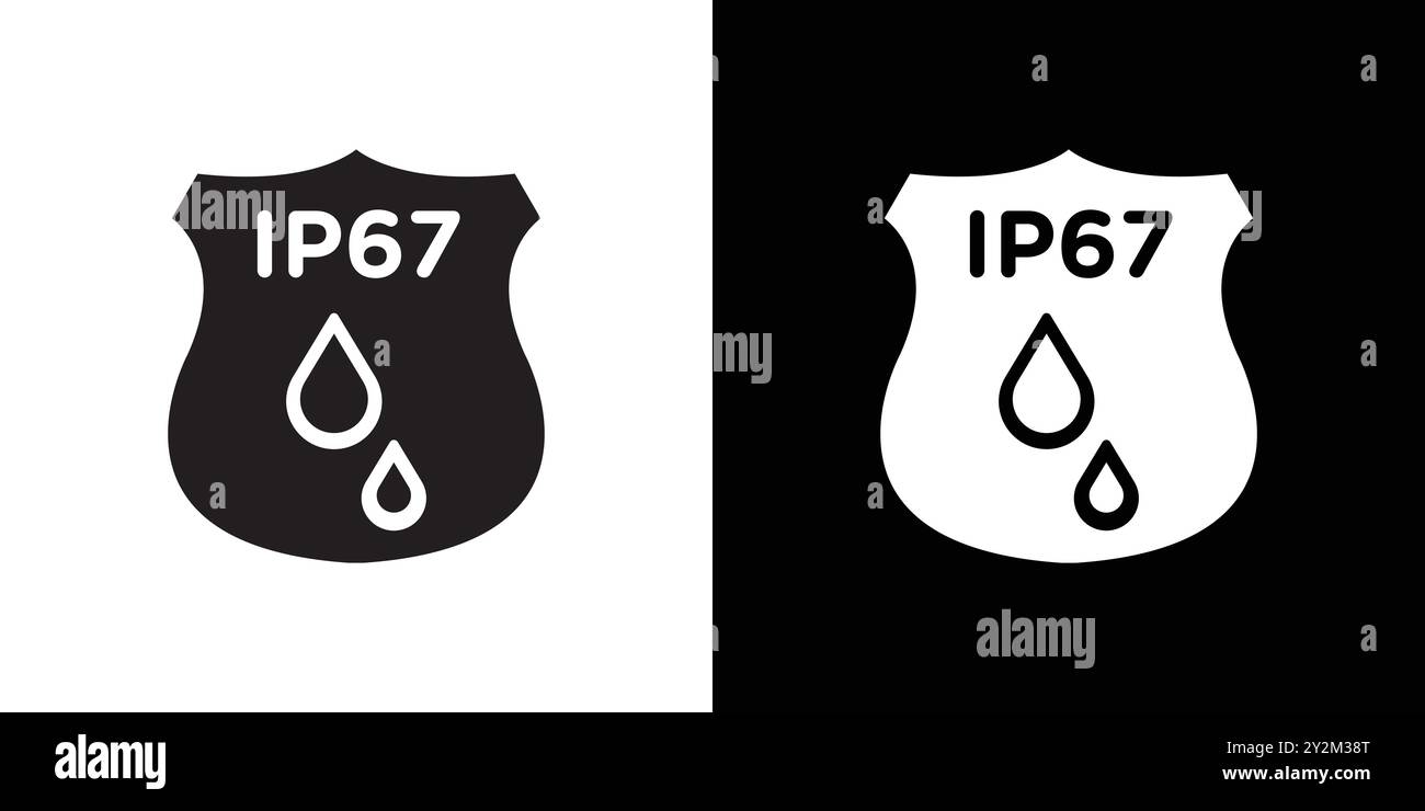 IP67 waterproof icon Black line art vector in black and white outline set collection sign Stock Vector