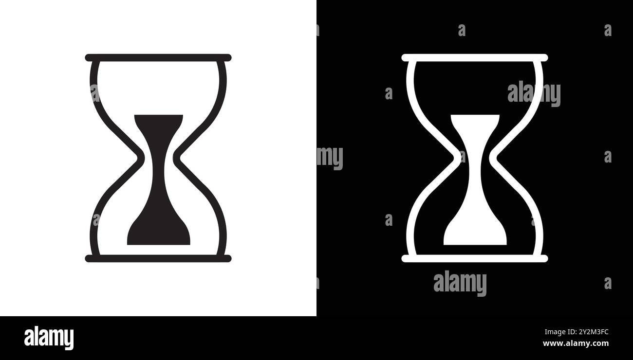 sand clock icon Black line art vector in black and white outline set ...