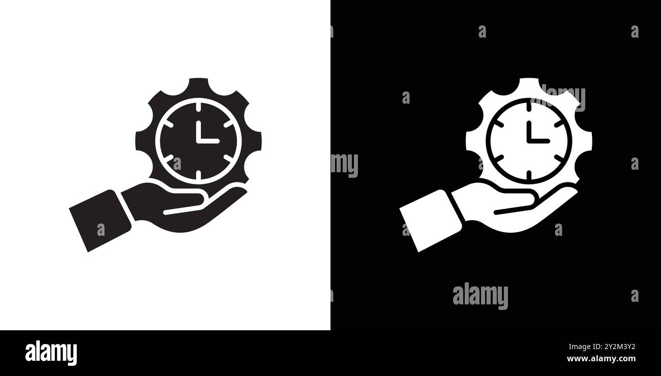 Time management icon Black line art vector in black and white outline ...