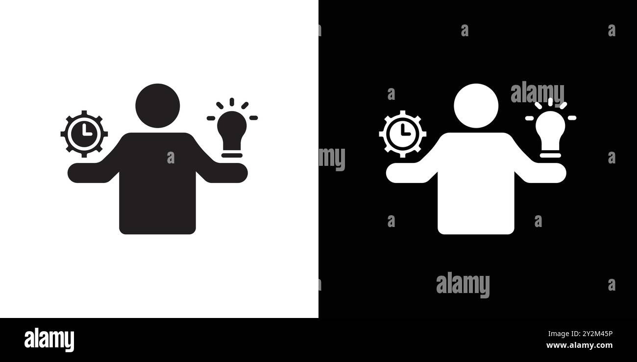 Productive man icon Black line art vector in black and white outline ...