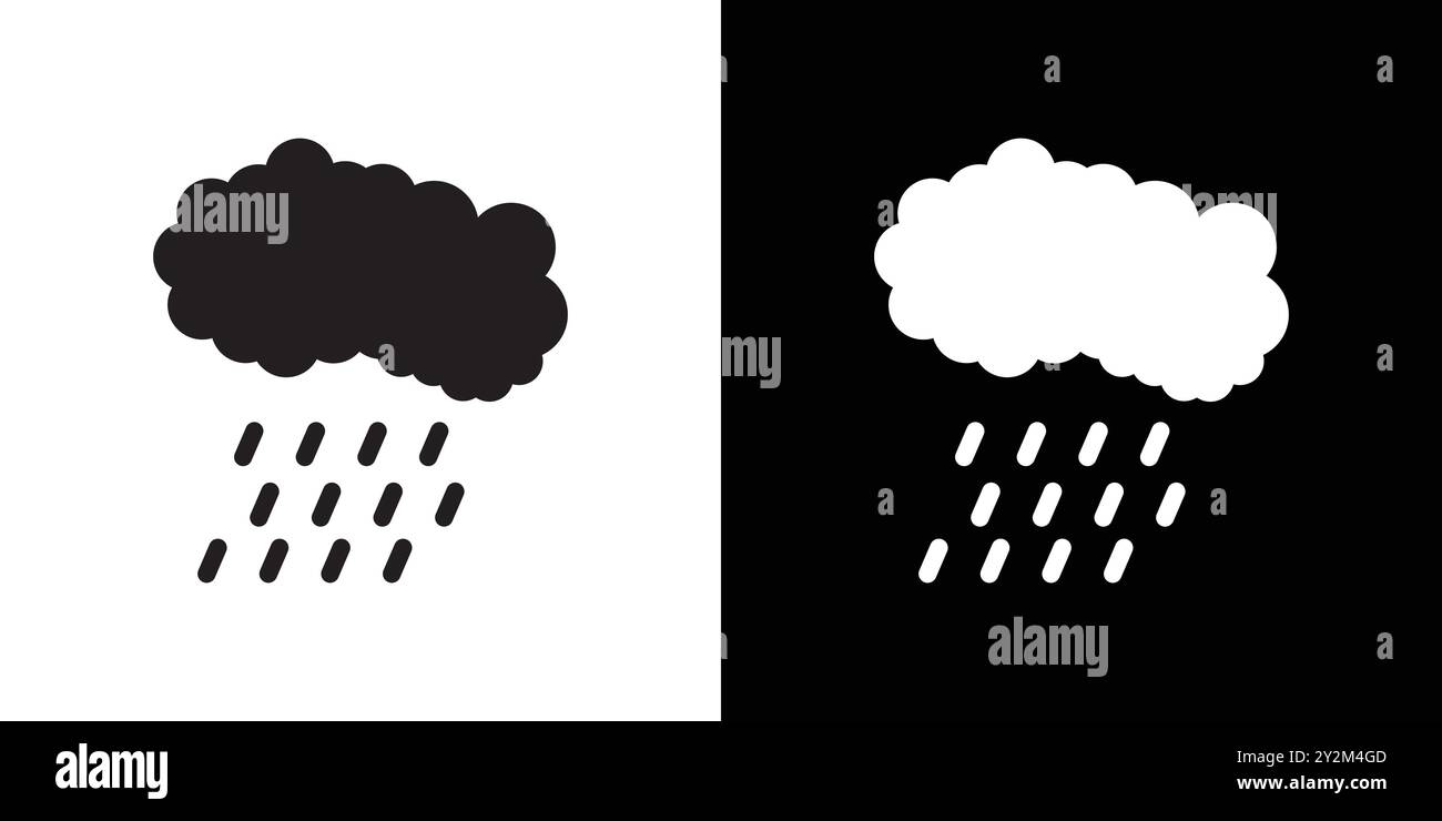 Rainy weather icon Black line art vector in black and white outline set ...