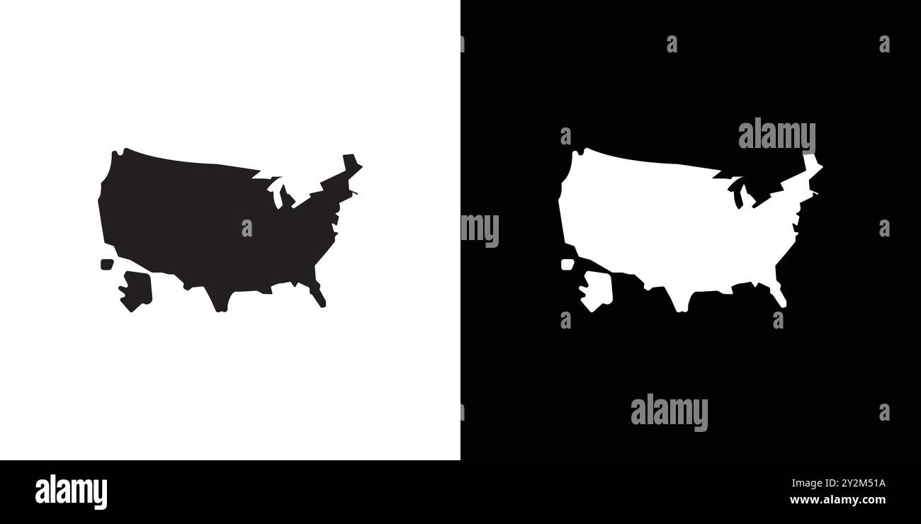 USA Map icon Black line art vector in black and white outline set ...