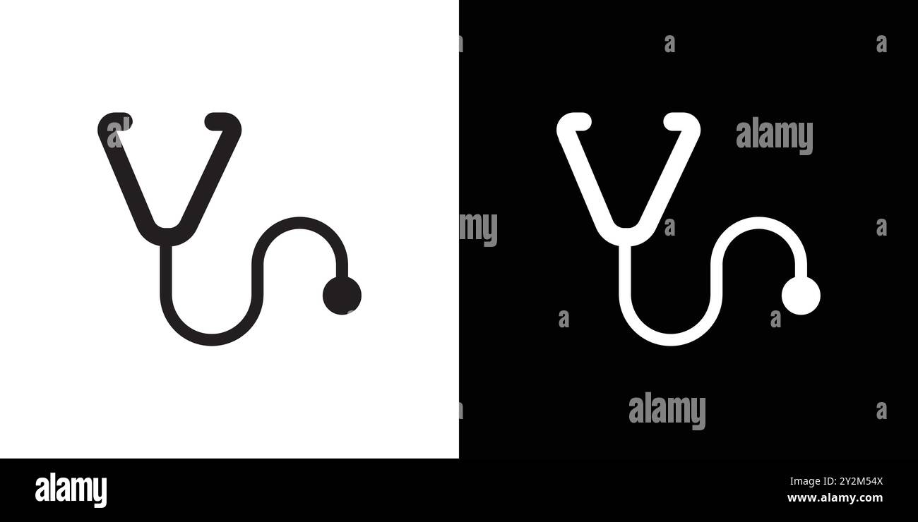 Stethoscope icon Black line art vector in black and white outline set ...