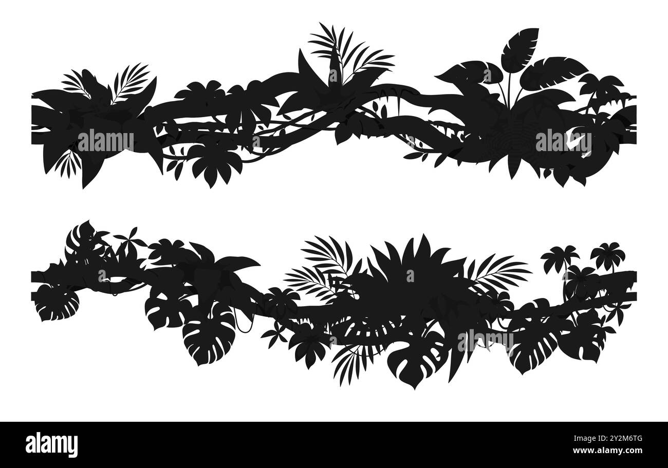 Jungle tropical forest liana branch silhouettes of tropical ivy vine