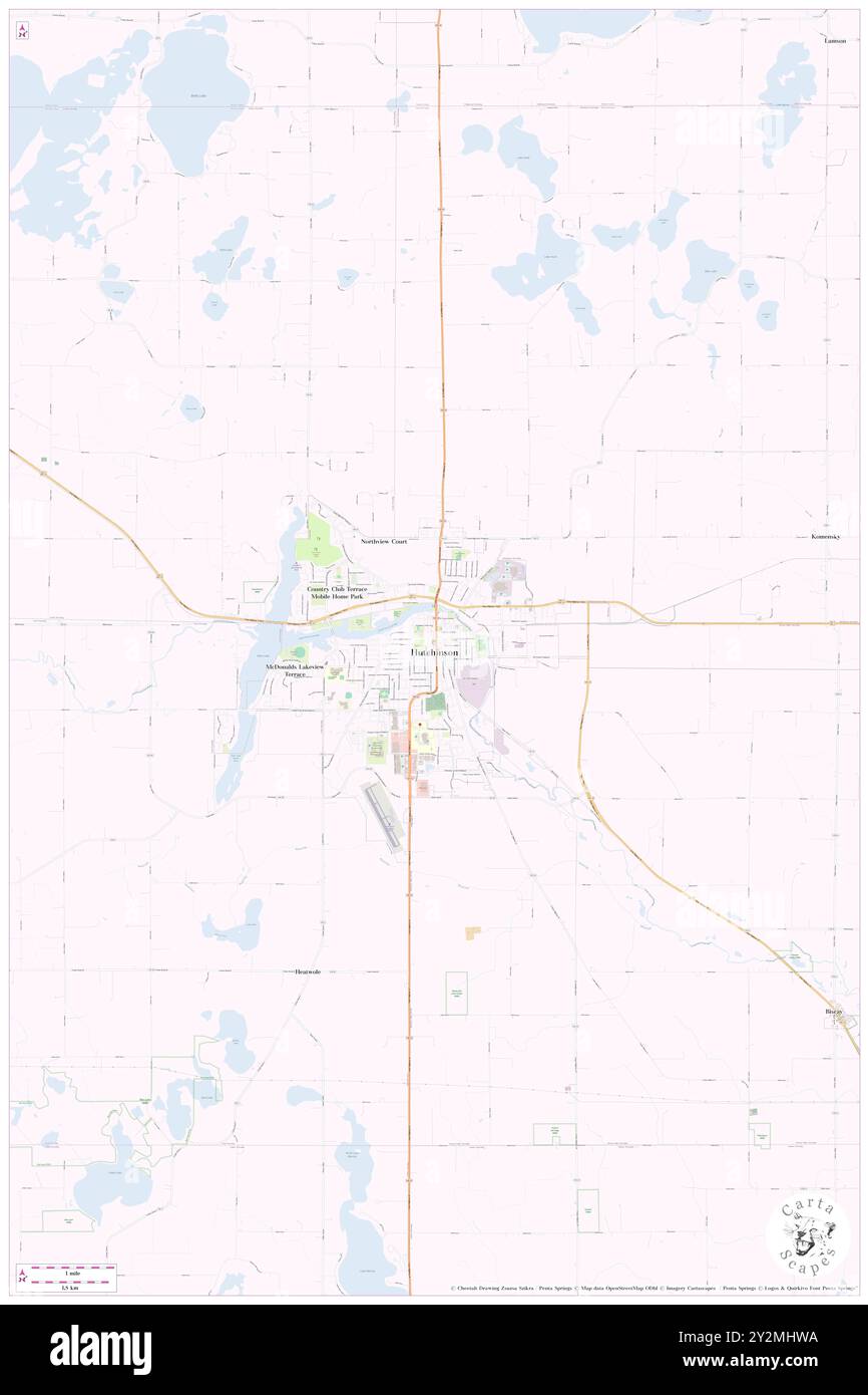 Hutchinson, McLeod County, US, United States, Minnesota, N 44 53' 15'', S 94 22' 10'', map, Cartascapes Map published in 2024. Explore Cartascapes, a map revealing Earth's diverse landscapes, cultures, and ecosystems. Journey through time and space, discovering the interconnectedness of our planet's past, present, and future. Stock Photo