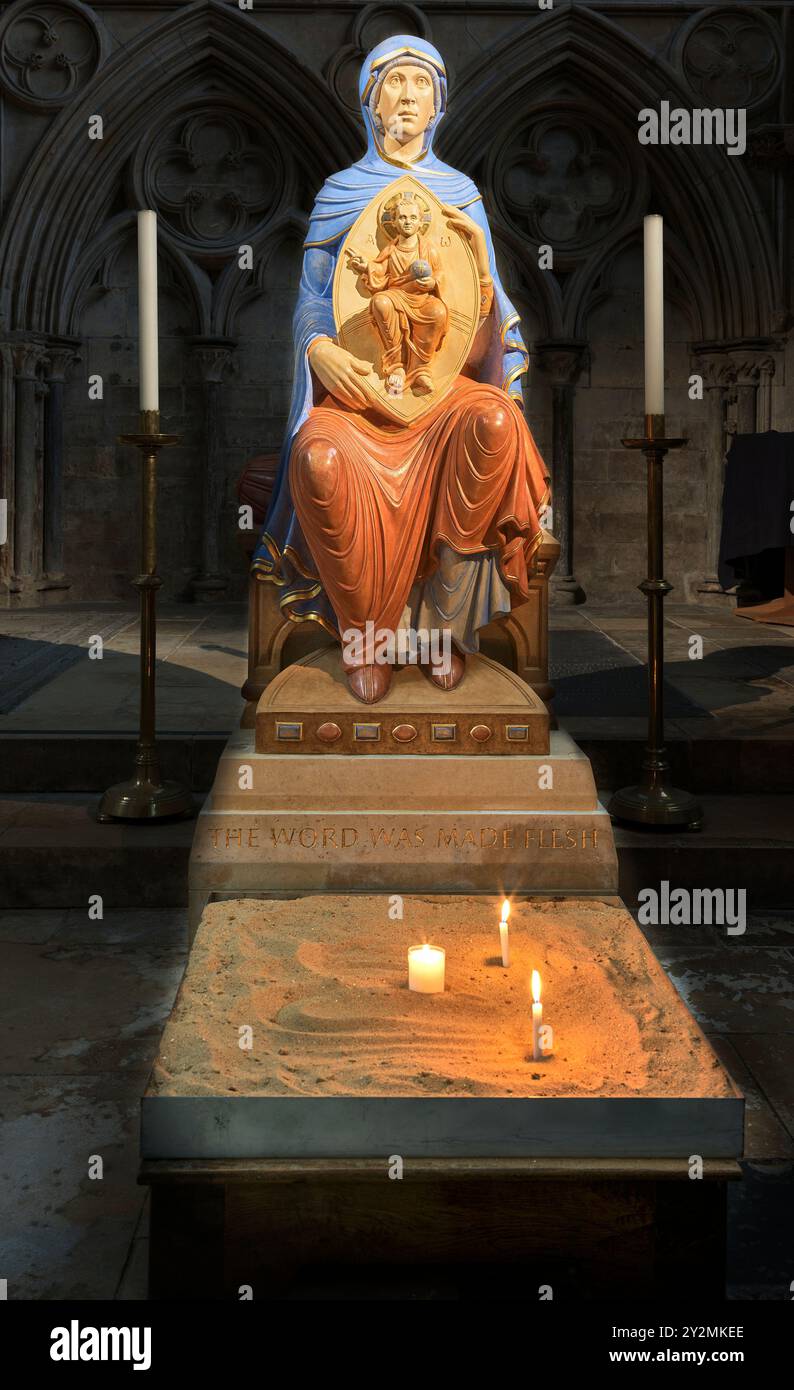 Statue of mother and child in the Lady chapel of the gothic cathedral at Lincoln, England. Stock Photo