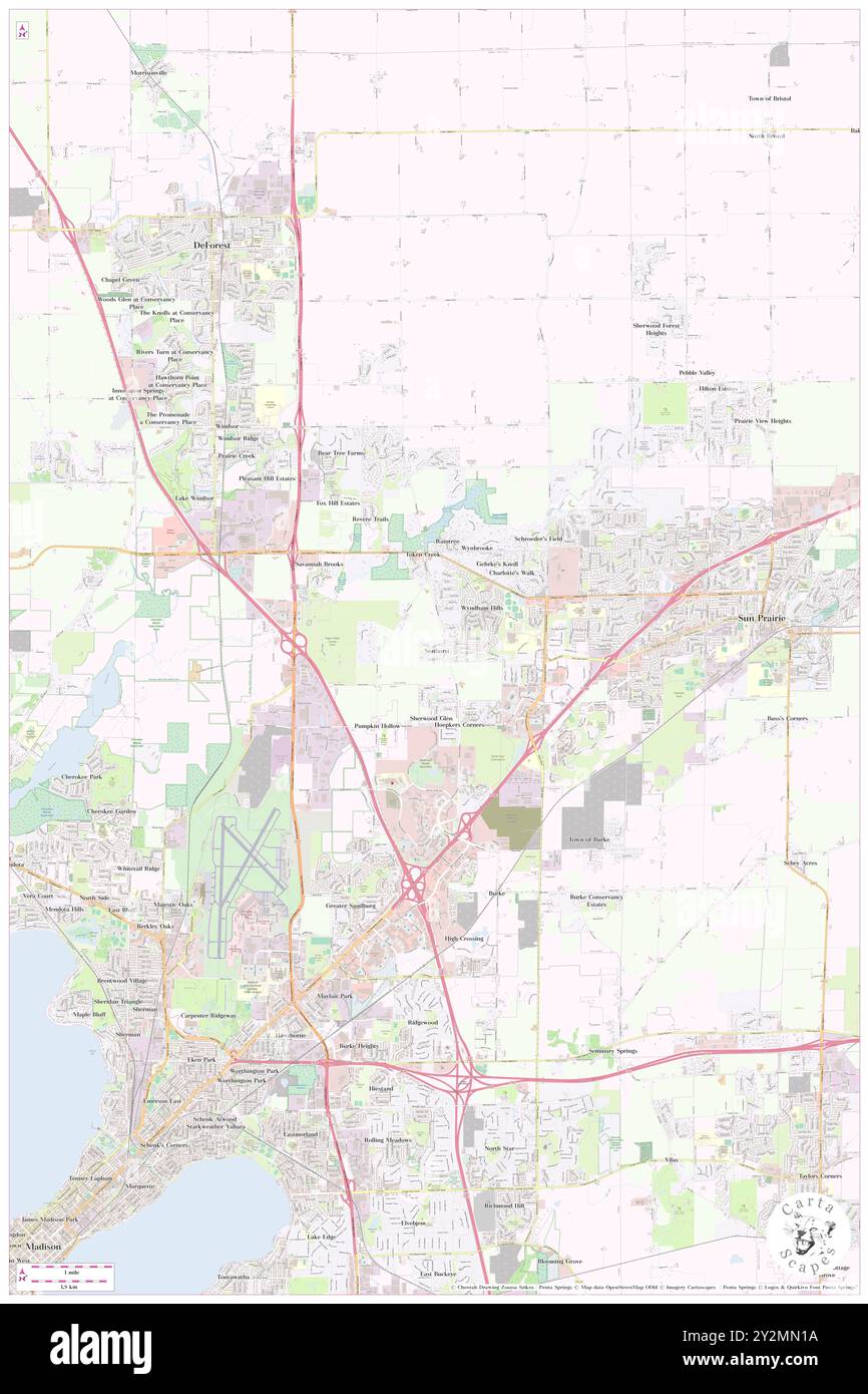 Sunburst, Dane County, US, United States, Wisconsin, N 43 10' 39'', S 89 17' 25'', map, Cartascapes Map published in 2024. Explore Cartascapes, a map revealing Earth's diverse landscapes, cultures, and ecosystems. Journey through time and space, discovering the interconnectedness of our planet's past, present, and future. Stock Photo