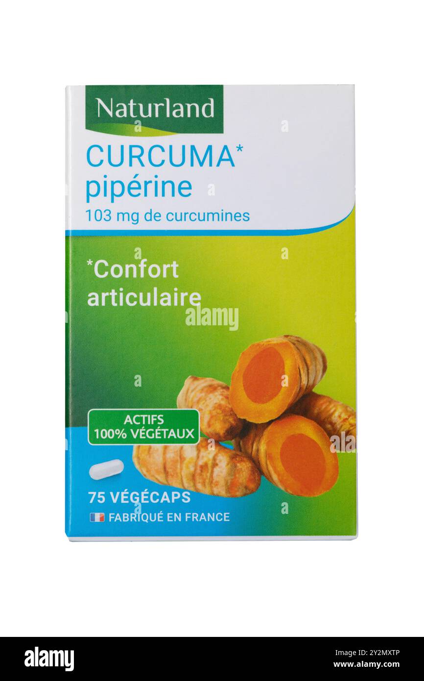 A box of  Naturland Curcuma/Turmeric capsules Stock Photo