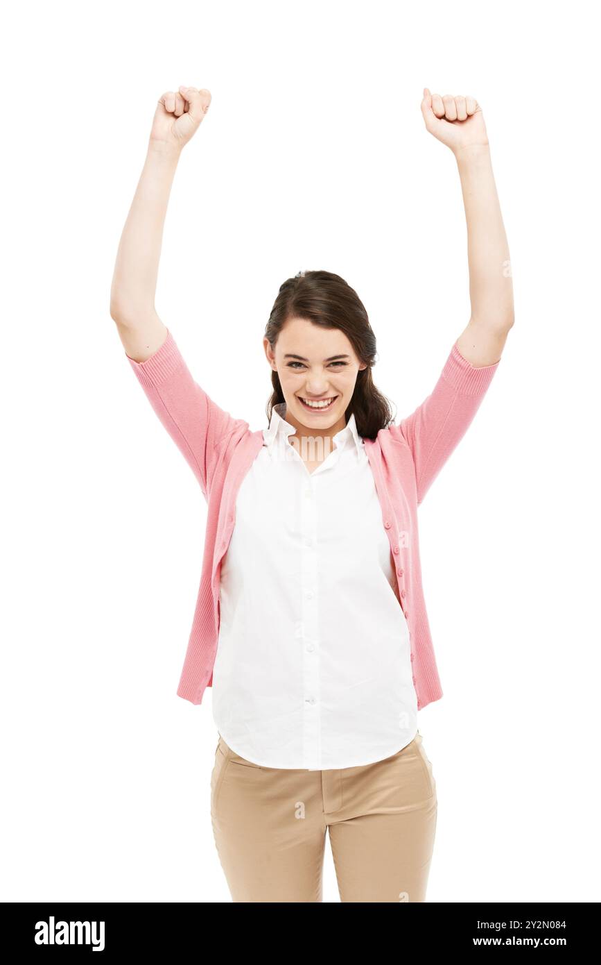 Smiling white woman fist pump hi-res stock photography and images - Alamy