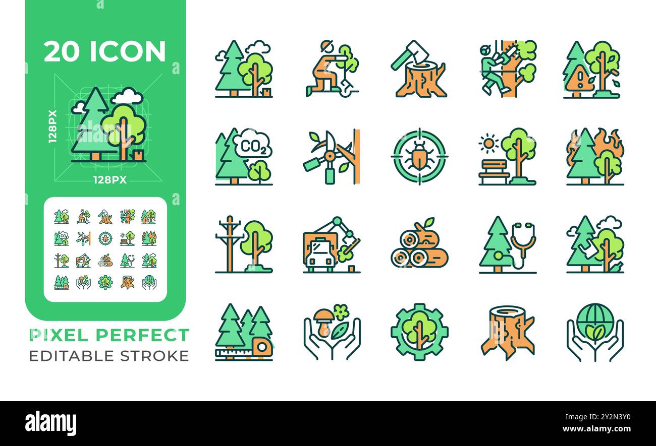 Tree services RGB color icons set Stock Vector