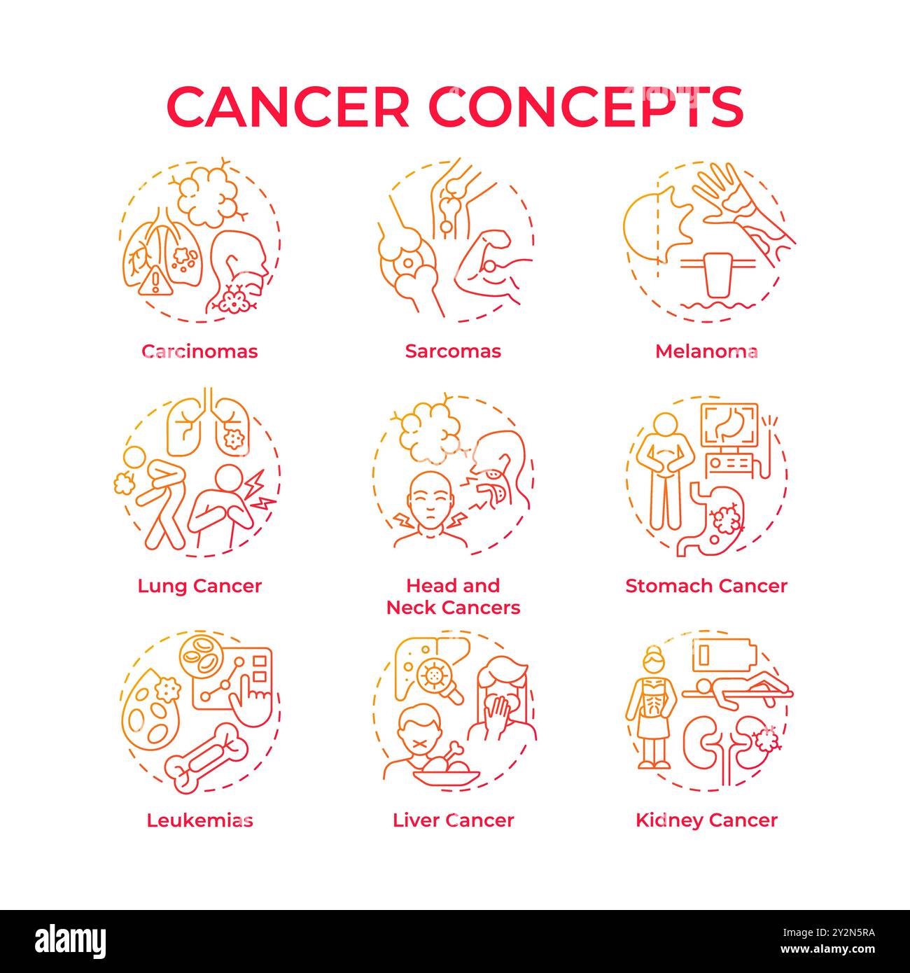 Cancer red gradient concept icons Stock Vector